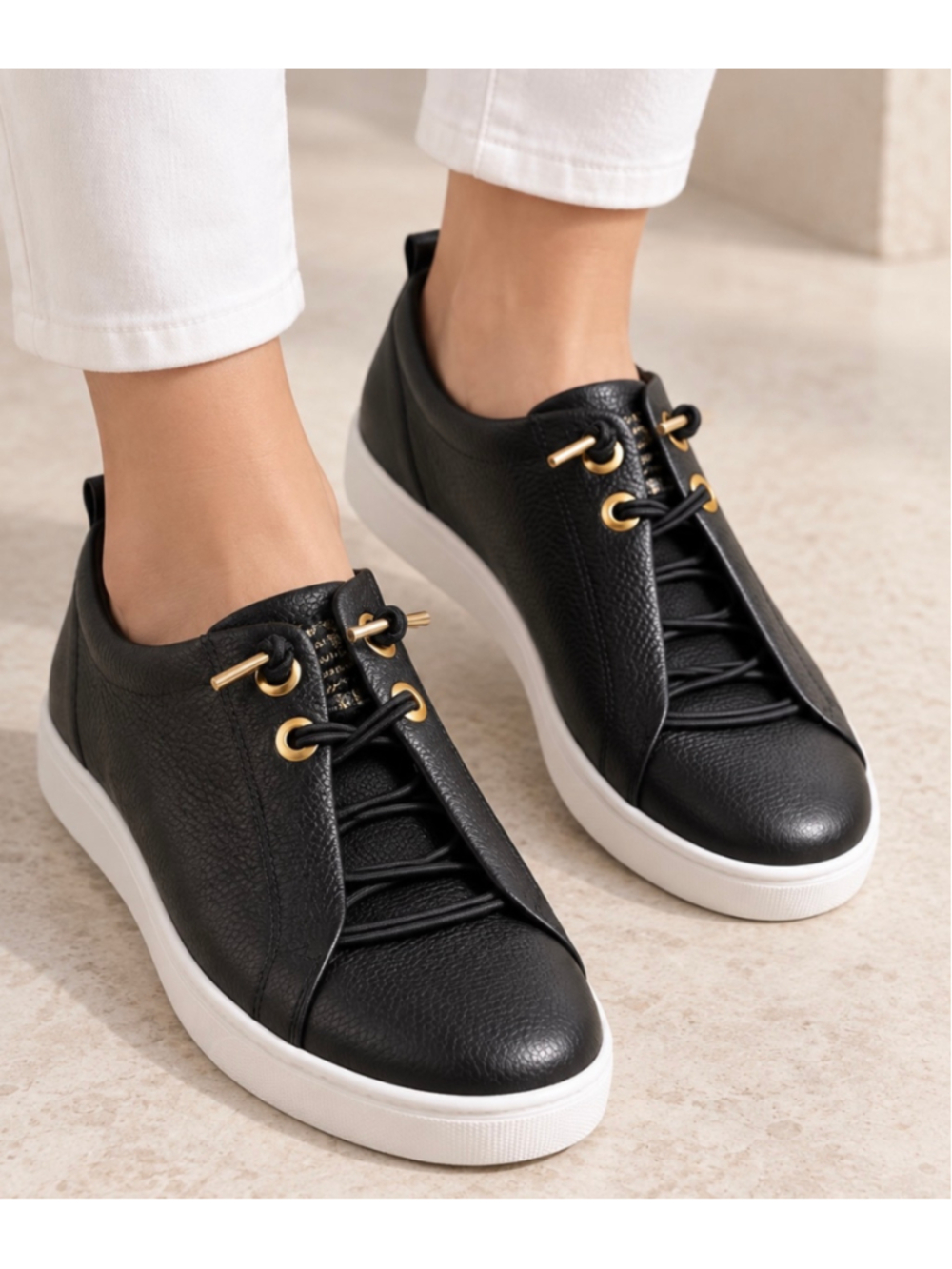 Women's Paul Green Leather Sneakers Black White Size 8 Read